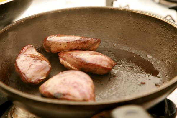 pigeon breasts in frying pan